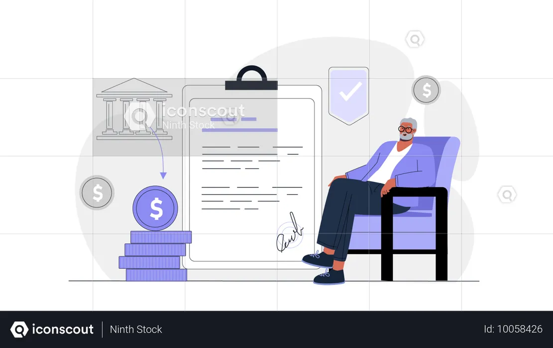 Senior businessman doing bank investment for retirement  Illustration