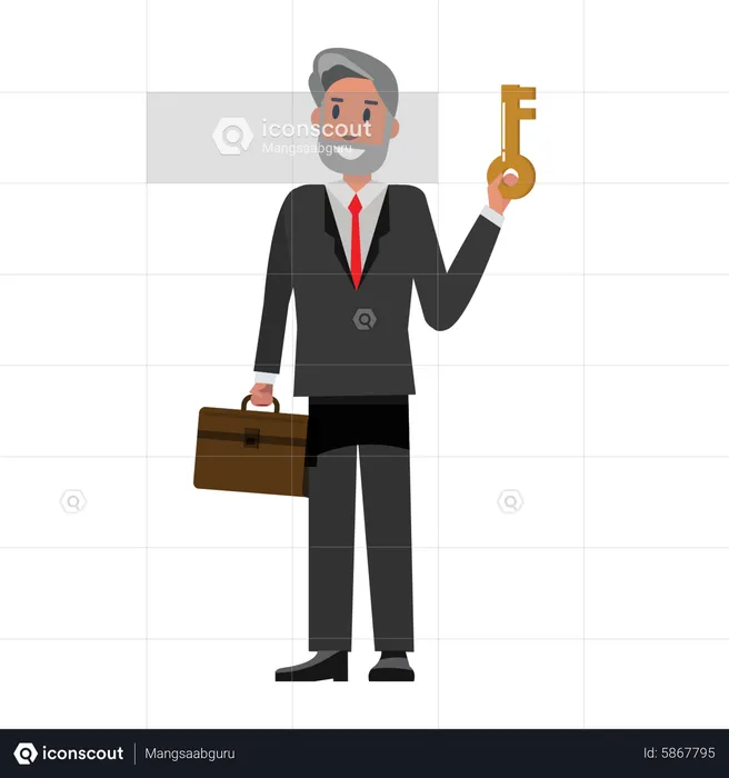 Senior Businessman holding key and suitcase  Illustration