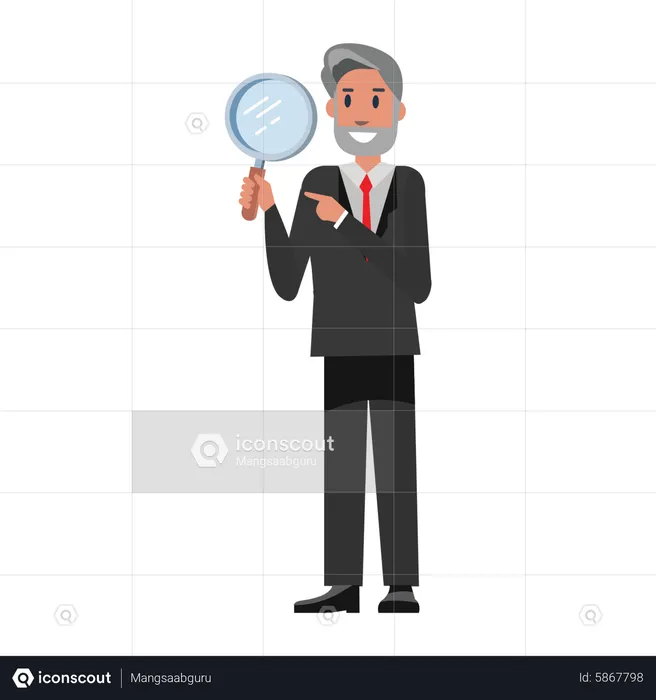 Senior Businessman holding magnifier glass  Illustration