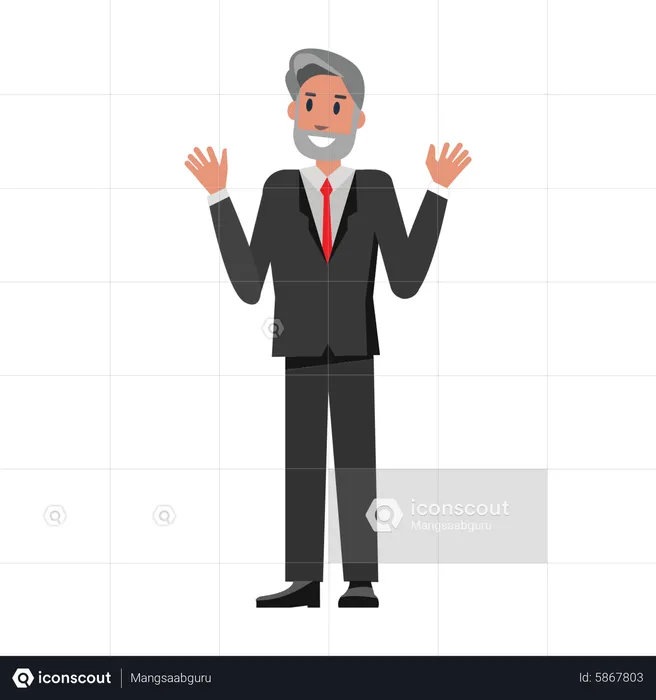 Senior Businessman waving both hand  Illustration