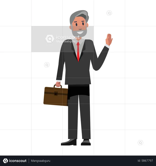 Senior Businessman waving hand  Illustration