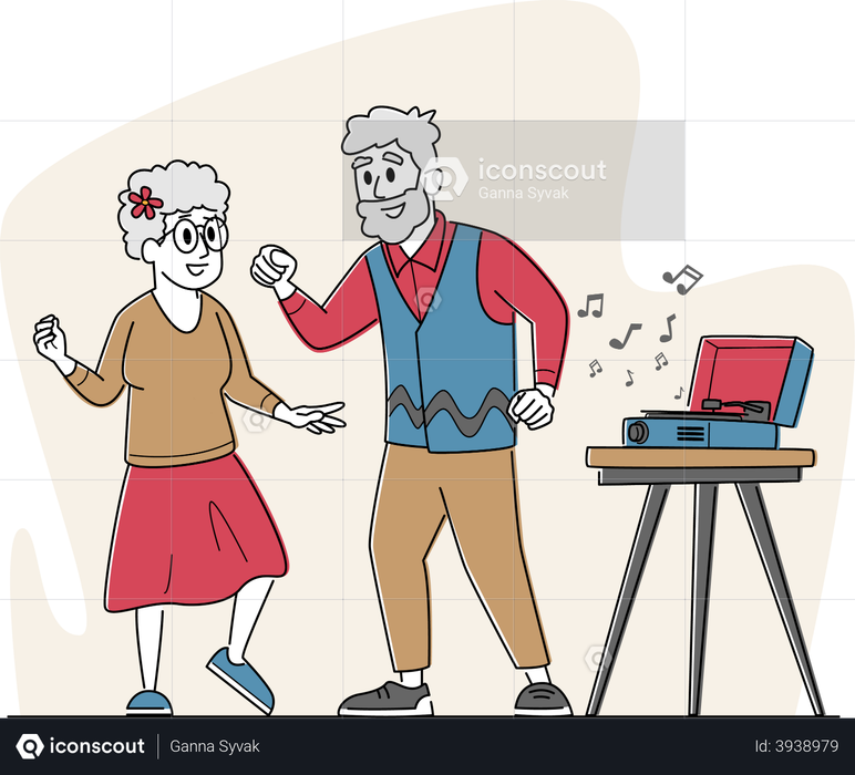 Senior citizen couple enjoying dance during spare time Illustration