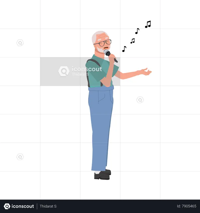 Senior Citizen Enjoys Expressive Karaoke  Illustration