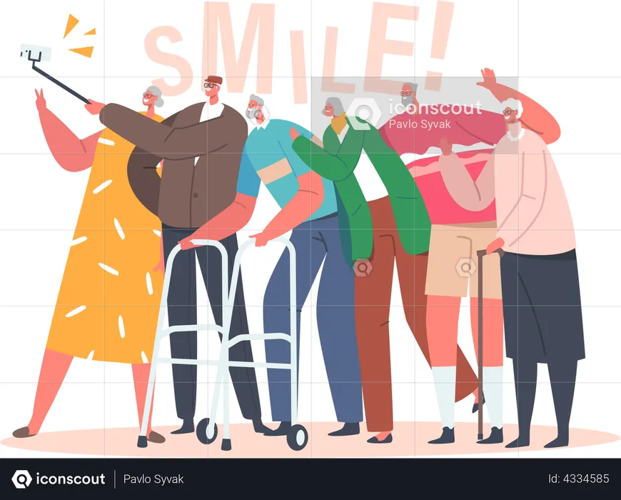 Senior citizen people clicking selfie  Illustration