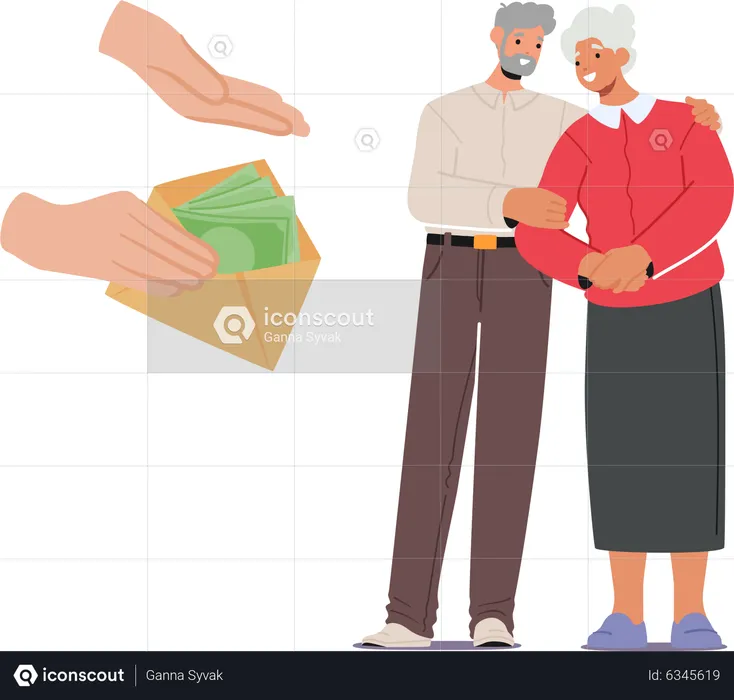 Senior citizen receiving financial aid  Illustration