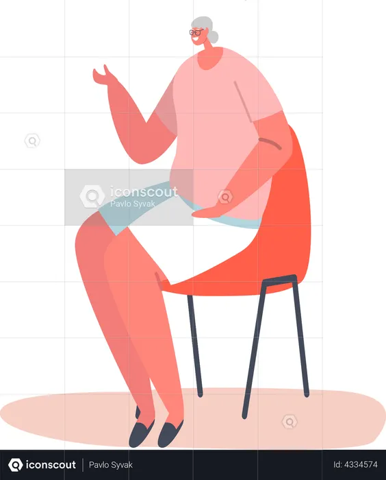 Senior citizen woman smiling while sitting on chair  Illustration