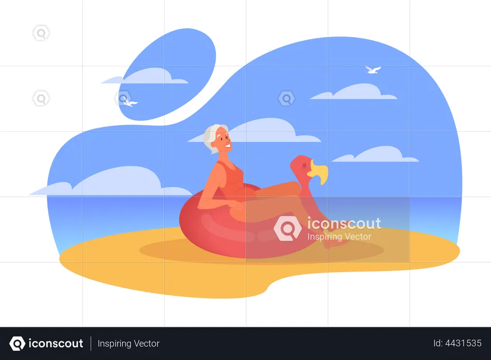 Senior citizen woman spending time at beach  Illustration