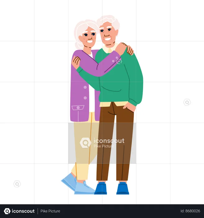 Couple de personnes âgées s'embrassant  Illustration