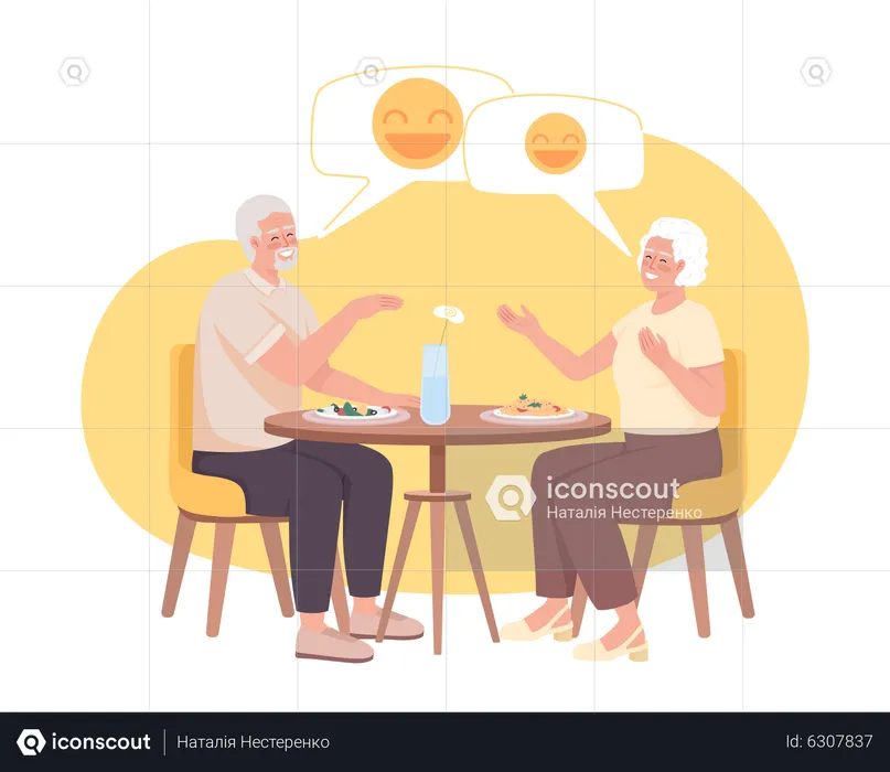 Senior couple having dinner together and laughing  Illustration