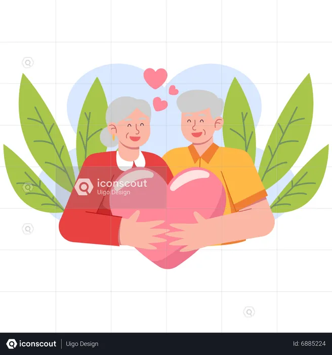 Senior couple holding heart  Illustration