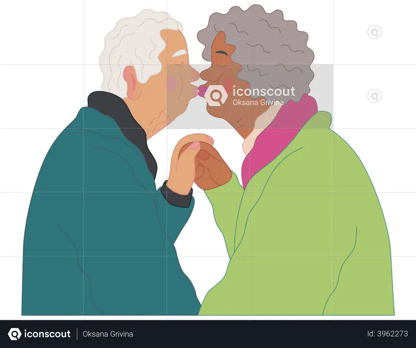 Senior Couple Kissing  Illustration