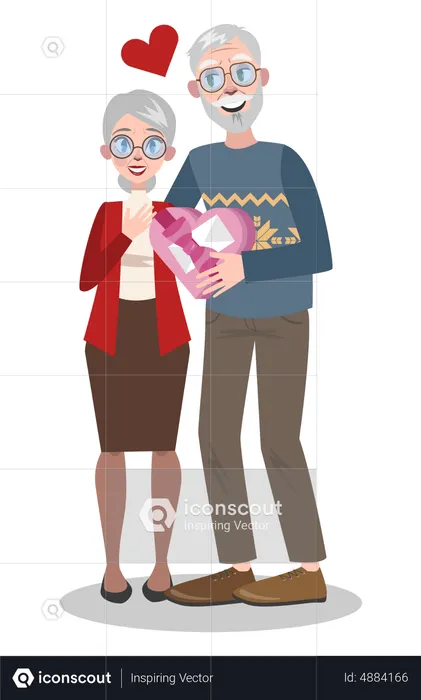 Senior couple on valentine day  Illustration
