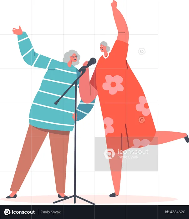Senior couple singing in mic  Illustration