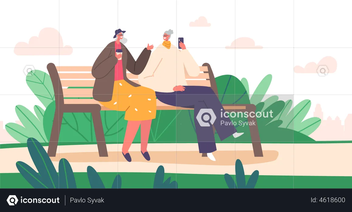 Senior couple sitting in park  Illustration