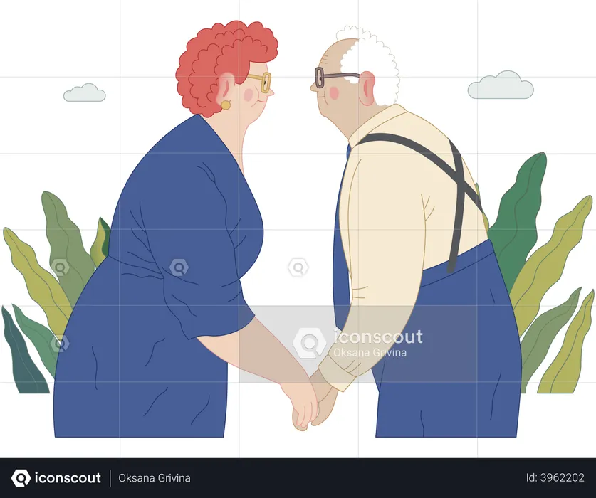 Senior Couple Standing Ebraced Together Holding their Hands  Illustration