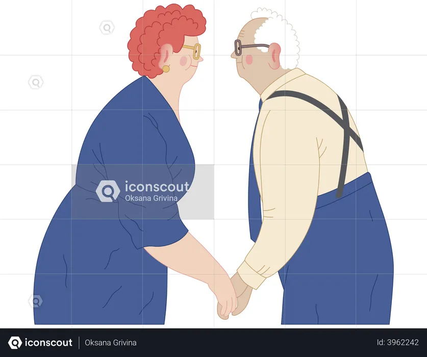 Senior Couple Standing embraced Together Holding their Hands  Illustration