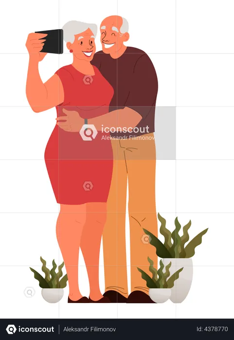 Senior couple taking selfie together  Illustration
