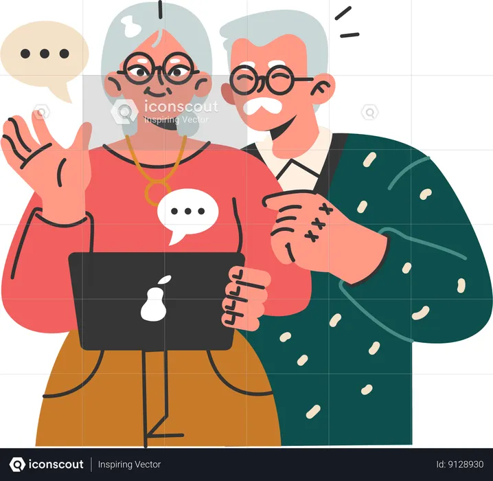 Senior couple talking online using tablet  Illustration