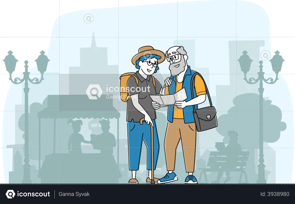 Senior couple travelling together  Illustration