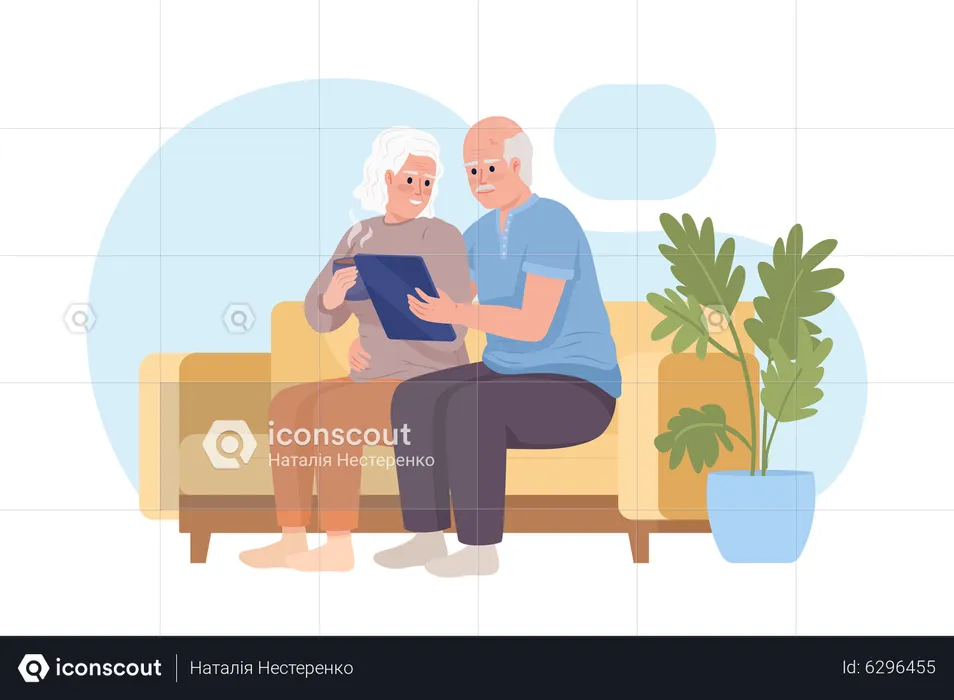 Senior couple using laptop  Illustration