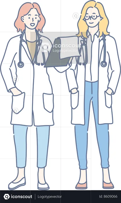 Senior doctor is viewing patient's report  Illustration