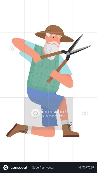 Senior farmer with cutter  Illustration