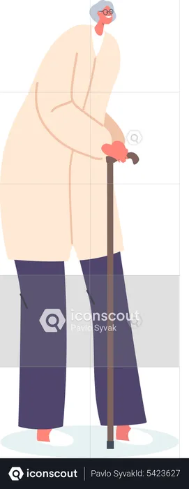Senior Female Walking with Cane  Illustration