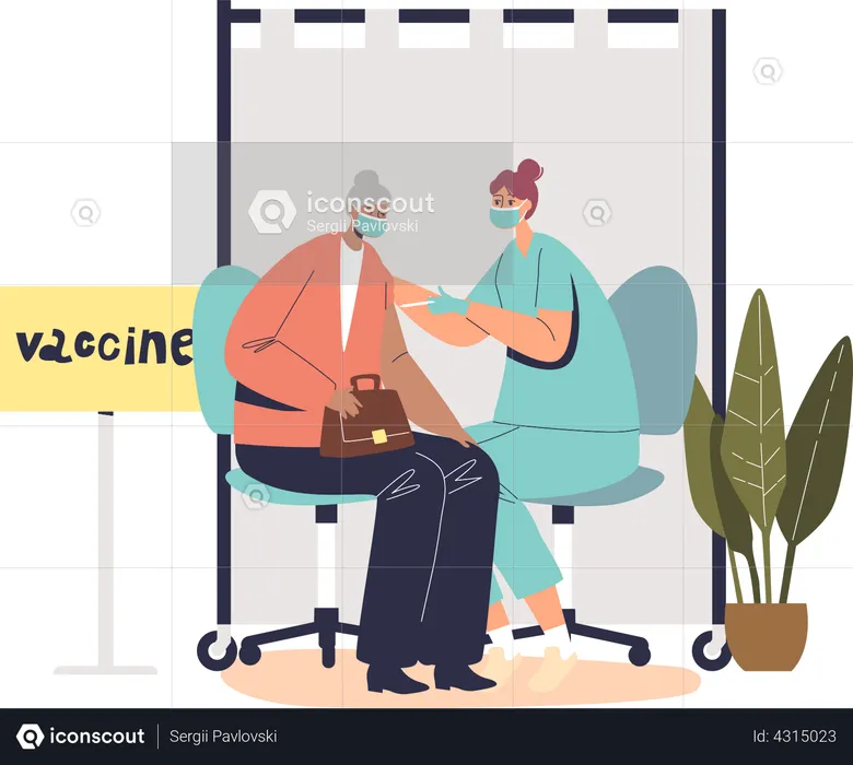 Senior lady get vaccinated in clinic  Illustration