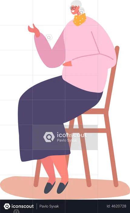 Senior Lady Sitting on Chair  Illustration