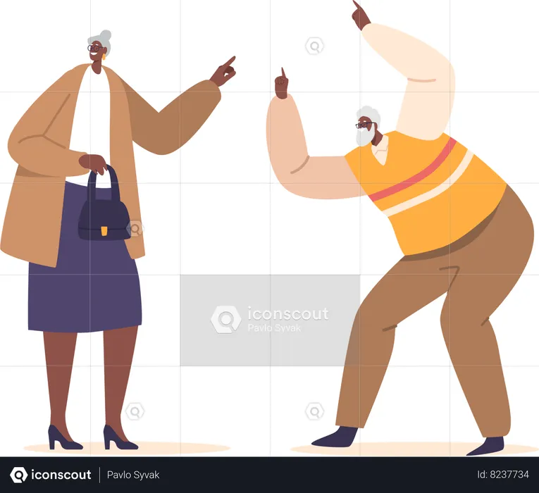 Senior Male And Female Pointing  Illustration