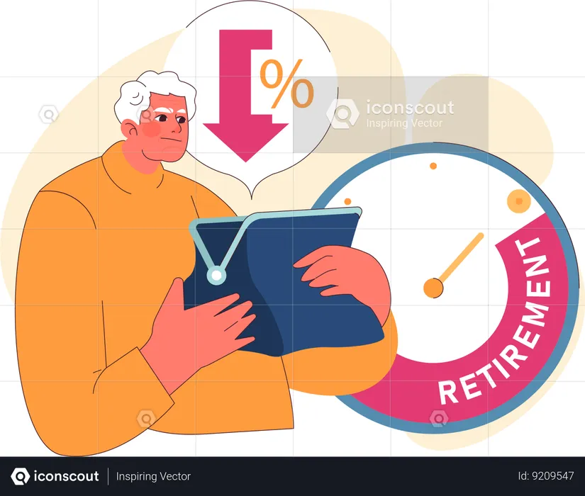 Senior man contemplates implications of retiring ahead of time  Illustration