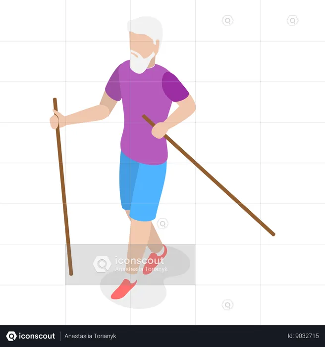 Senior man doing exercise with sticks  Illustration