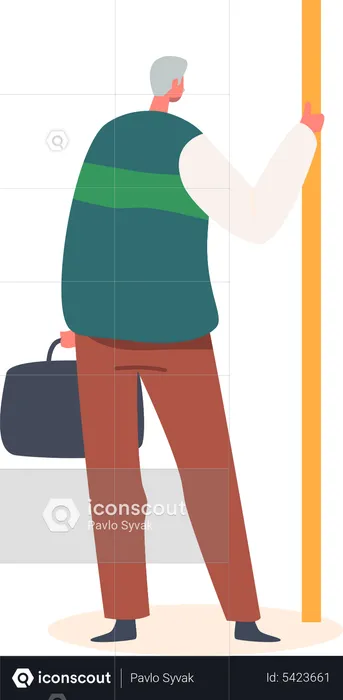 Senior Man Holding Pole in Public Transport  Illustration