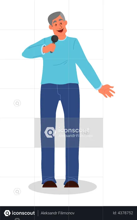 Senior man singing song  Illustration