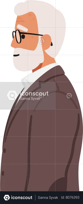 Senior Man Stands In Profile  Illustration