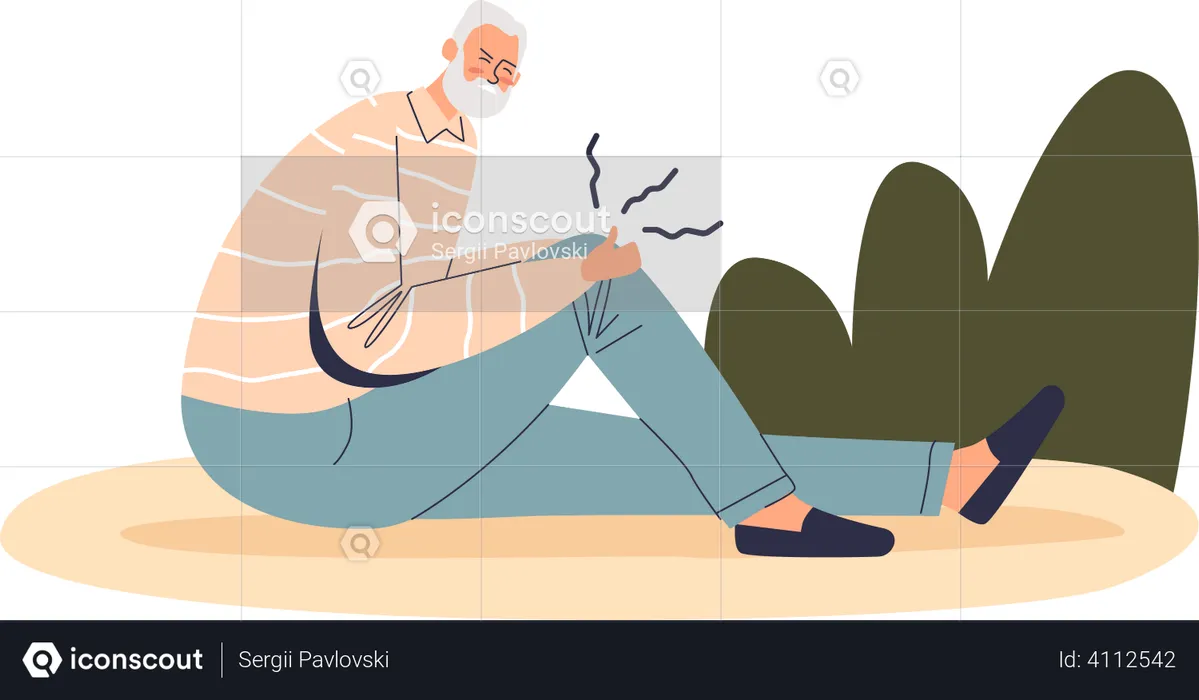 Senior man suffer from pain in knee  Illustration