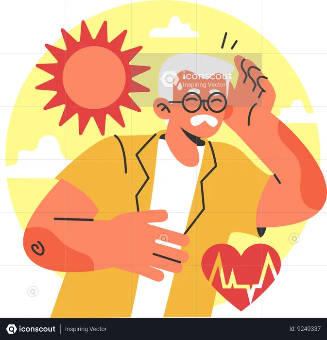 Senior Man suffering from hot summer sun  Illustration