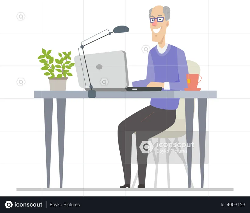 Senior man using laptop  Illustration