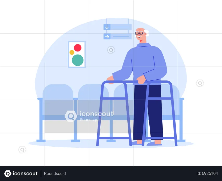 Senior man walking using walker  Illustration