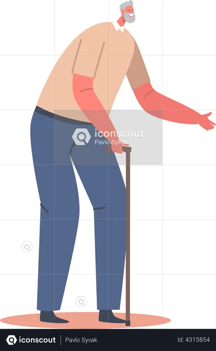 Senior man walking with help of stick  Illustration