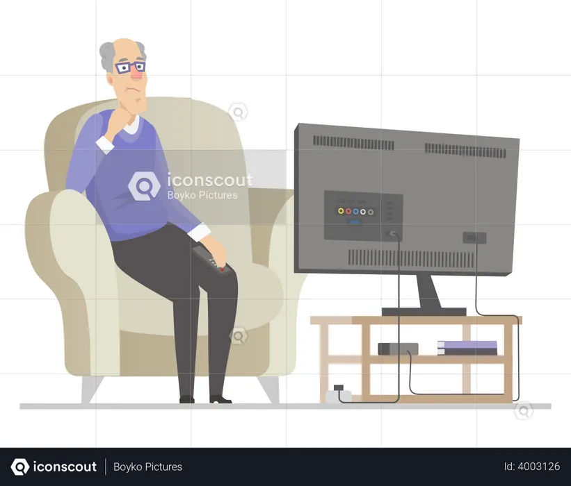 Senior man watching TV  Illustration
