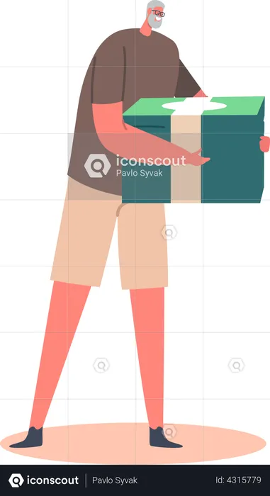 Senior Man with Huge Currency Pile in Hands  Illustration