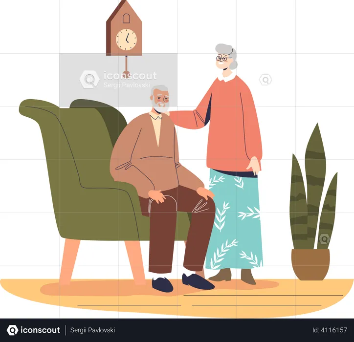 Senior married couple at home  Illustration