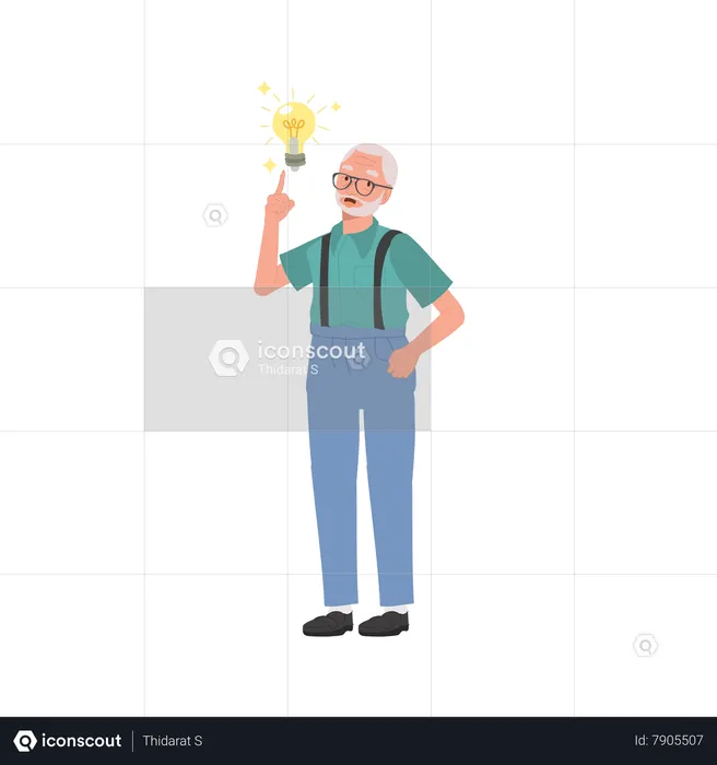 Senior men's have bright new Idea with Light Bulb Got some new idea  Illustration