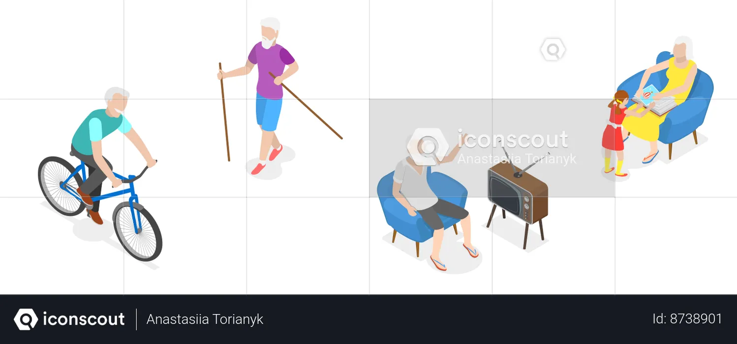 Senior people doing different Activities  Illustration