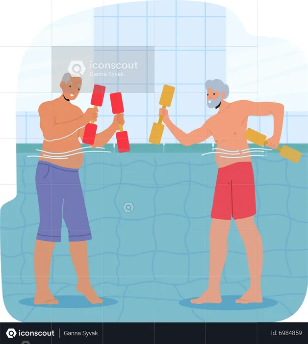 Senior people joyfully exercise in refreshing water  Illustration