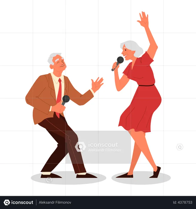Senior people singing song  Illustration
