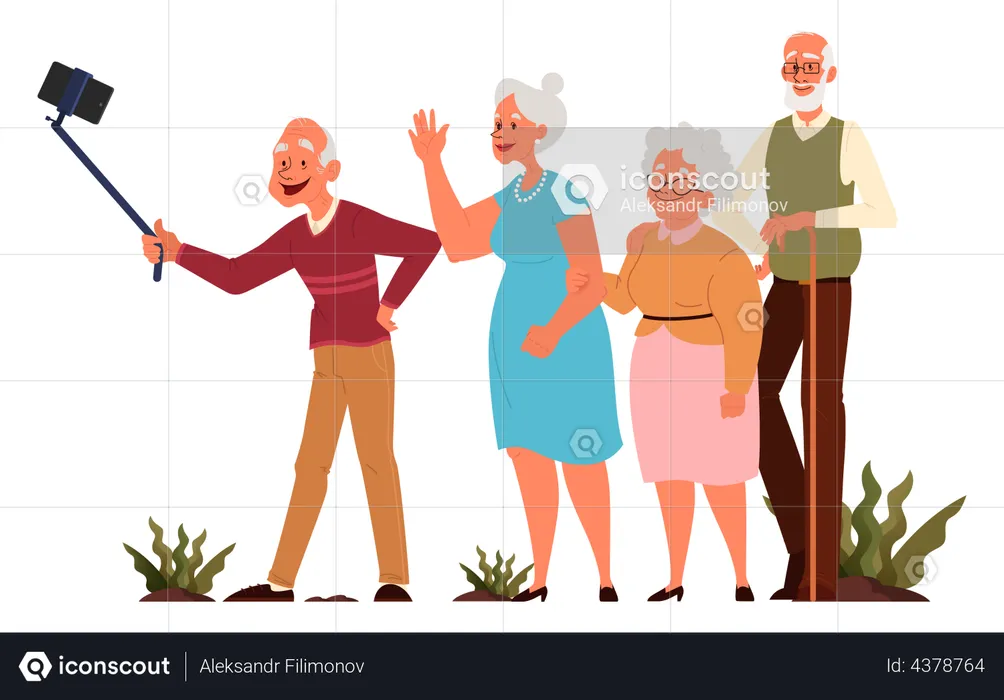 Senior people taking selfie together  Illustration