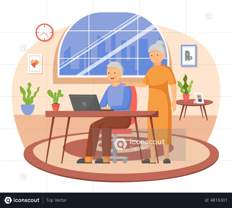 Senior people watching video online  Illustration