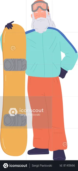 Senior snowboarder man enjoying extreme winter sport activity  Illustration